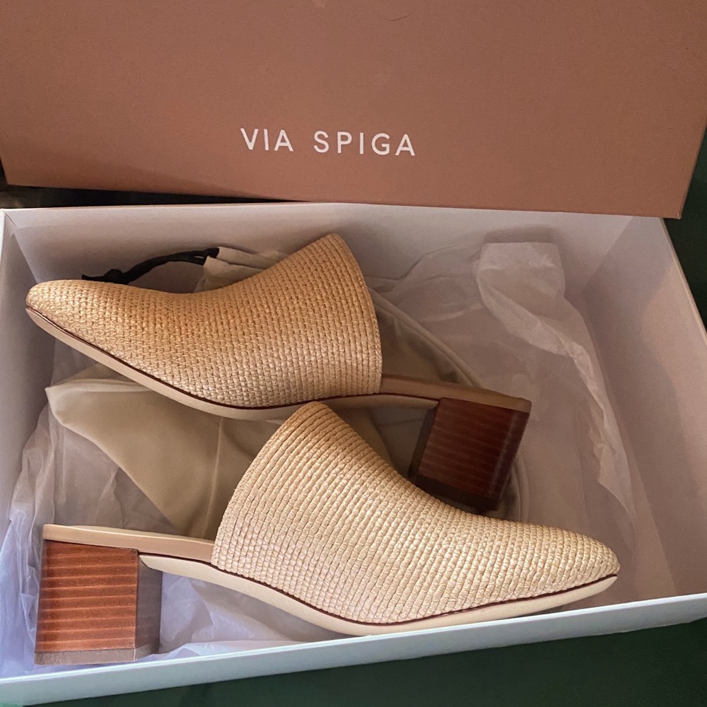 Via Spiga Women's Mitchel 2 Woven Block Heel Mules